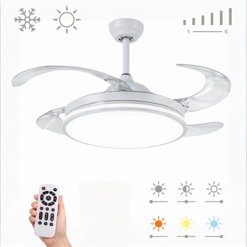 Ceiling fan with led light 36w white in 3 light temperatures with remote control - efficient and silent dc motor, 3 shades, retractable folding blades, 6 speeds, remote control, memory, timer (fan-001 6990 d7)